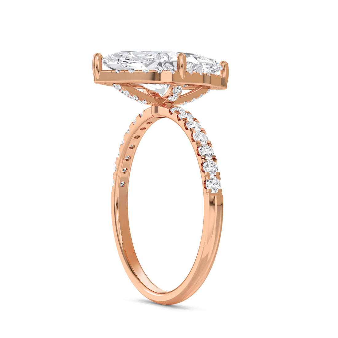 Marquise Lab Grown Diamond Solitaire Ring with Pavé Shoulders