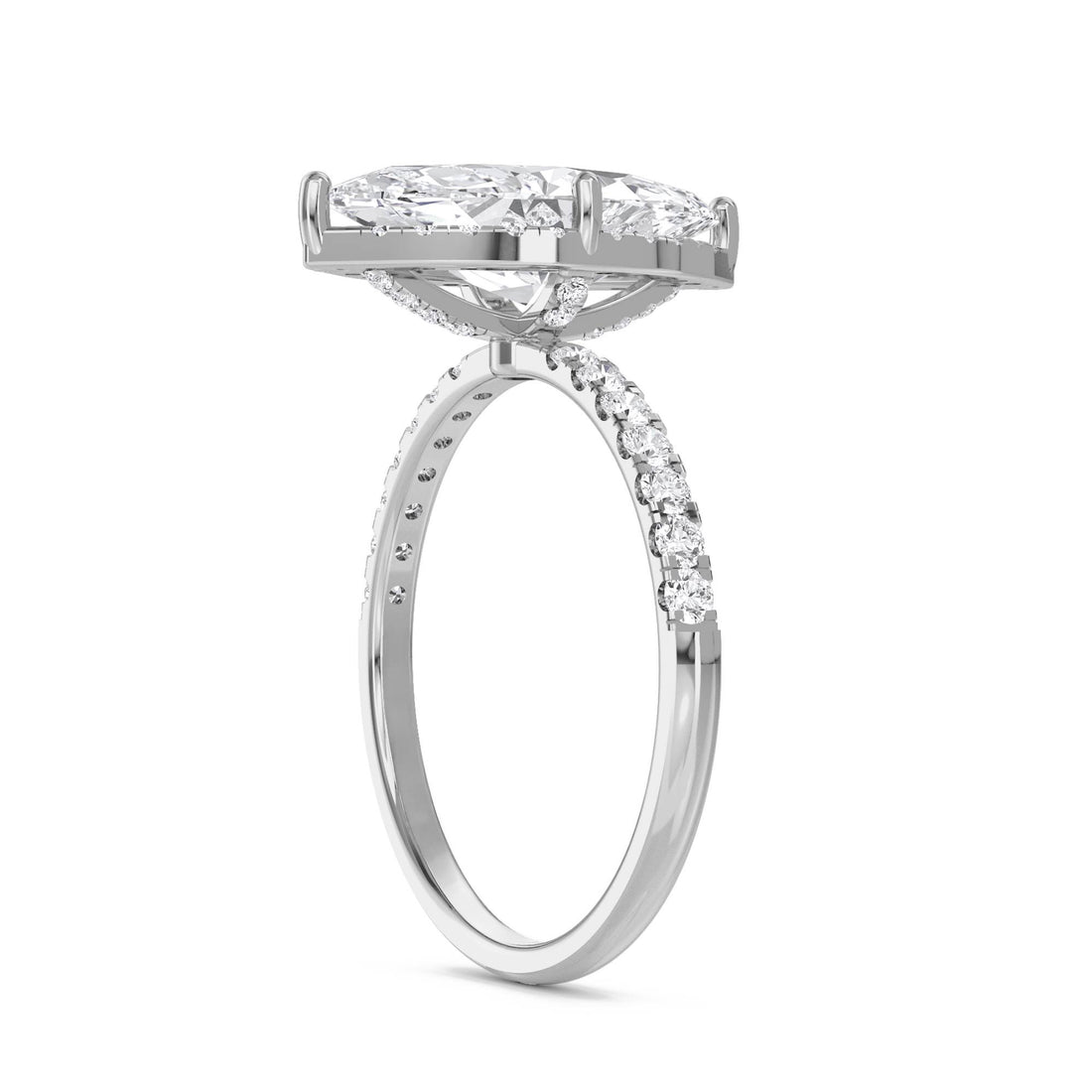 Marquise Lab Grown Diamond Solitaire Ring with Pavé Shoulders (Silver)