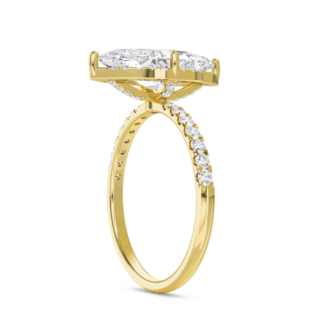 Marquise Lab Grown Diamond Solitaire Ring with Pavé Shoulders