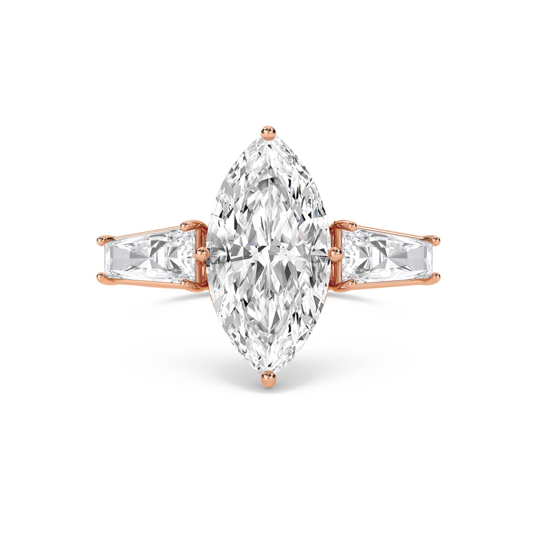 Marquise Lab Grown Diamond Ring with Baguette Side Stones