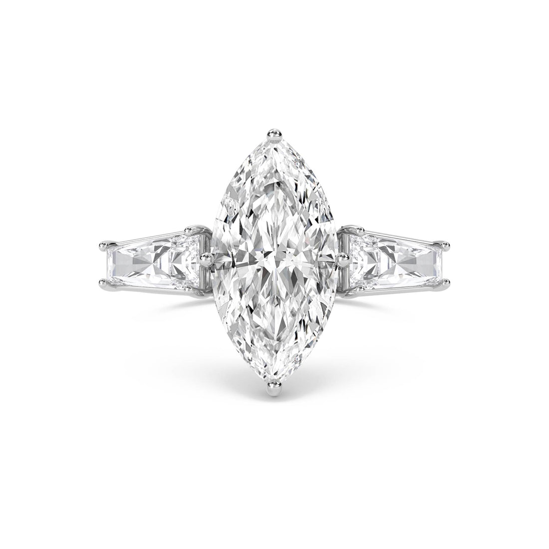 Marquise Lab Grown Diamond Ring with Baguette Side Stones (Silver)