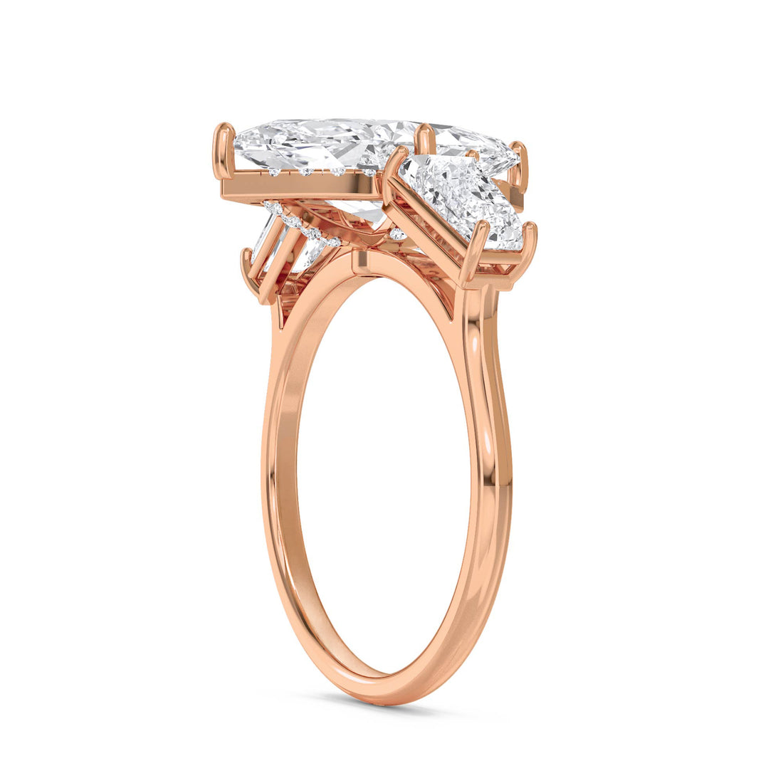 Marquise Lab Grown Diamond Ring with Baguette Side Stones