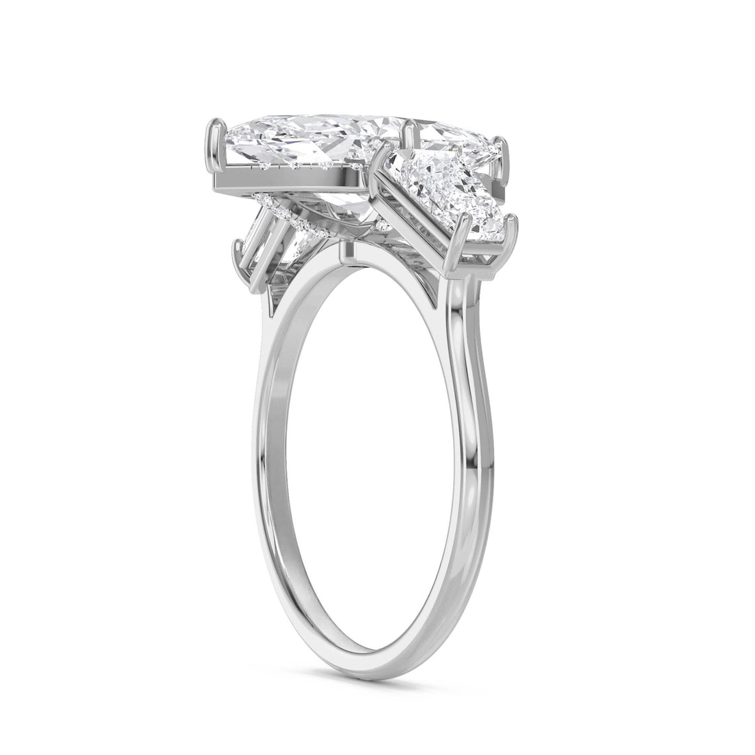 Marquise Lab Grown Diamond Ring with Baguette Side Stones (Silver)