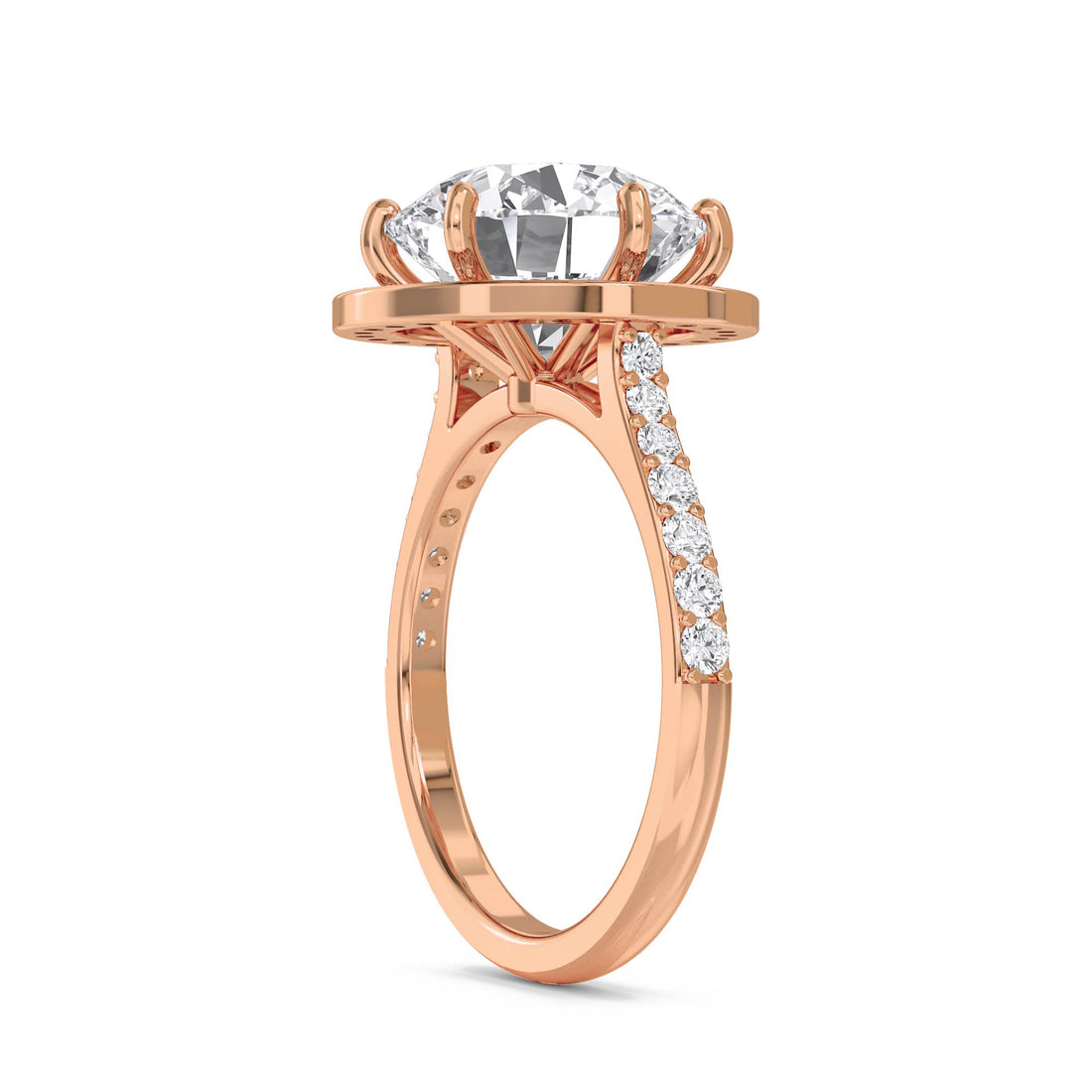 Round Halo Pavé Band Lab Grown Diamond Ring