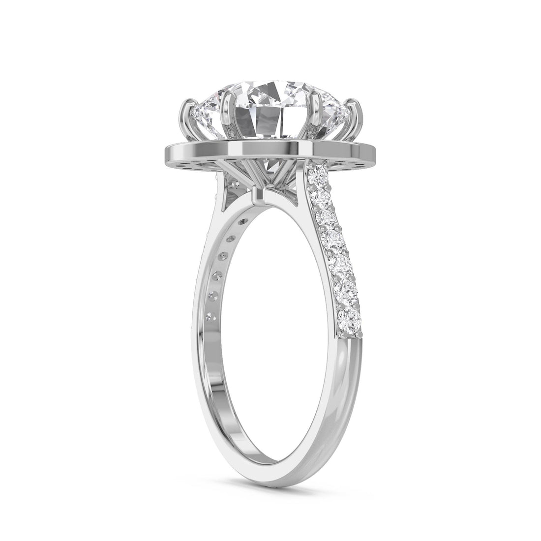 Round Halo Pavé Band Lab Grown Diamond Ring (Silver)