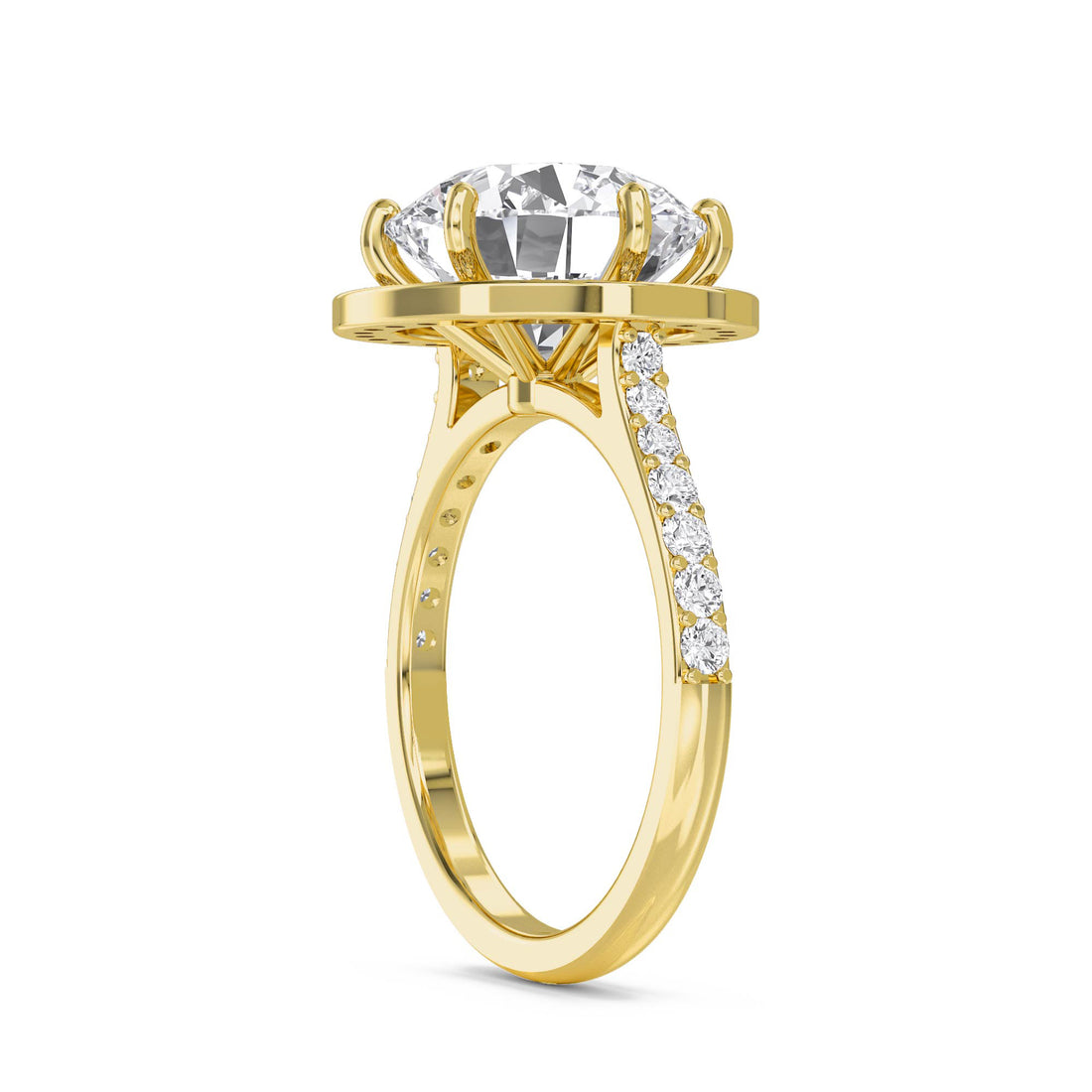Round Halo Pavé Band Lab Grown Diamond Ring