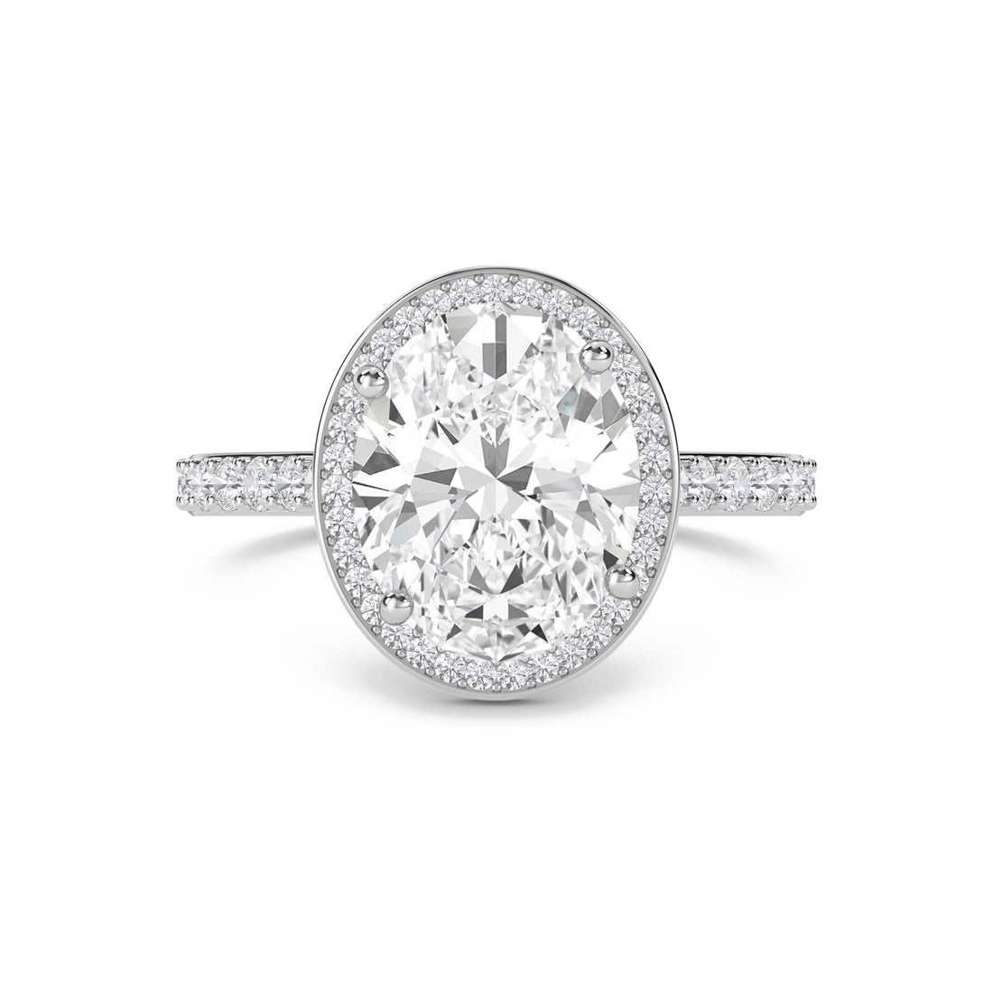 Oval Halo Pavé Band Lab Grown Diamond Ring (Silver)