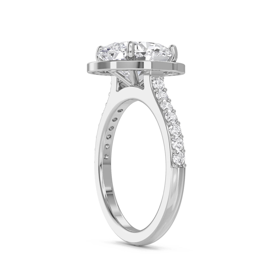 Oval Halo Pavé Band Lab Grown Diamond Ring (Silver)