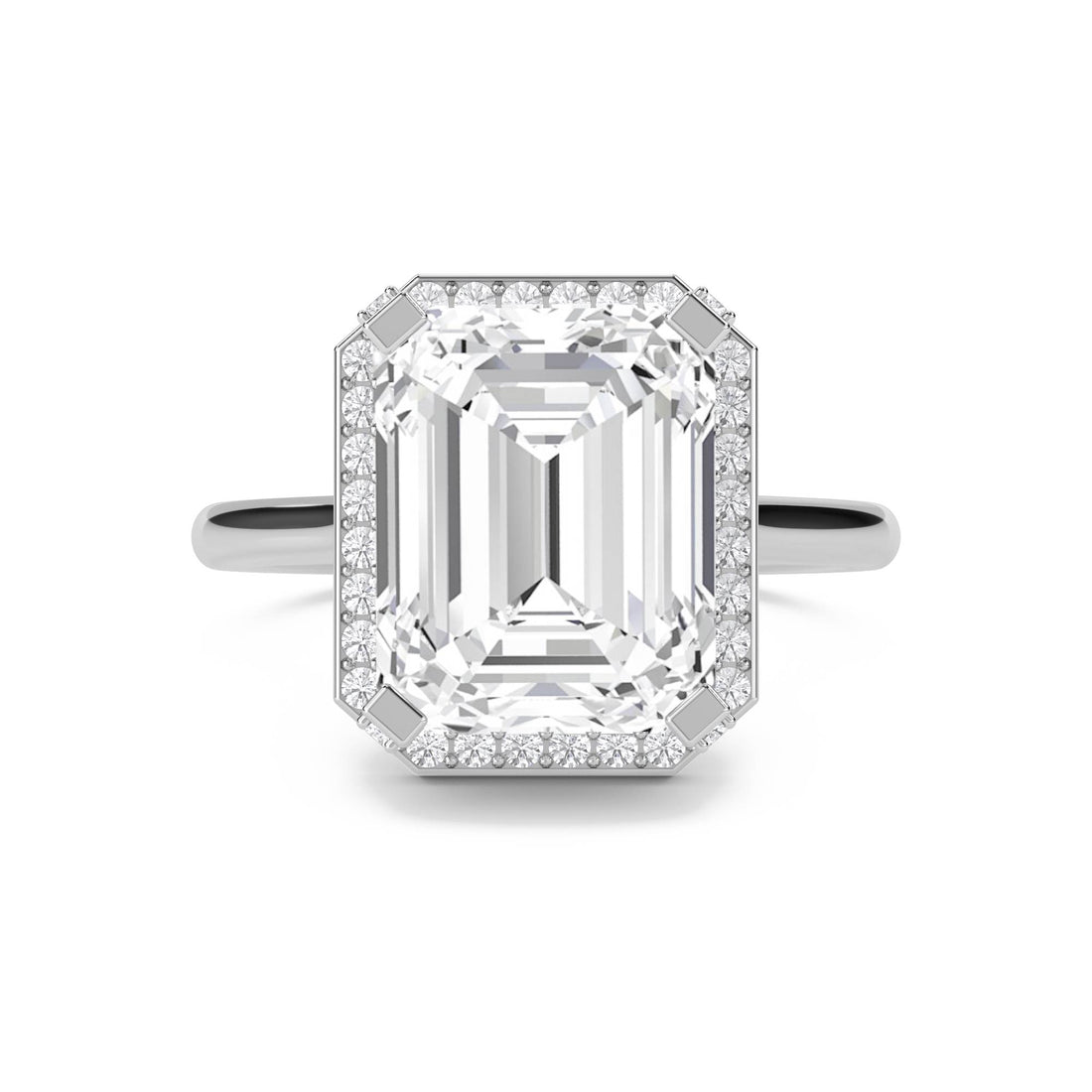 Emerald Cut Halo Lab Grown Diamond Ring (Silver)