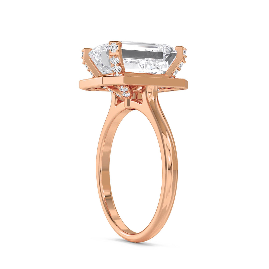 Emerald Cut Halo Lab Grown Diamond Ring