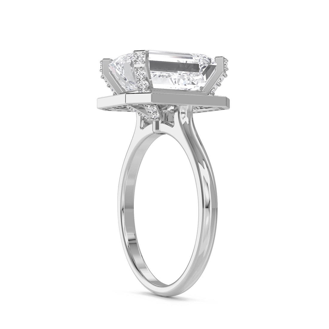 Emerald Cut Halo Lab Grown Diamond Ring (Silver)