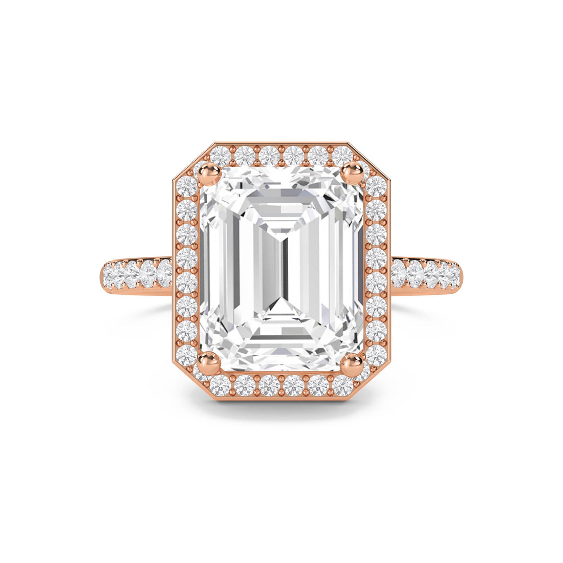 Emerald Cut Halo Pavé Band Lab Grown Diamond Ring