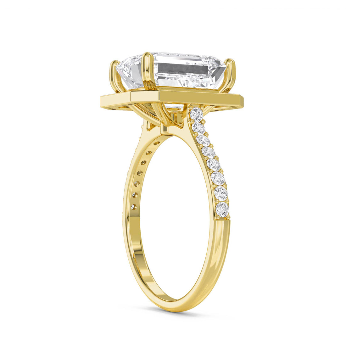 Emerald Cut Halo Pavé Band Lab Grown Diamond Ring