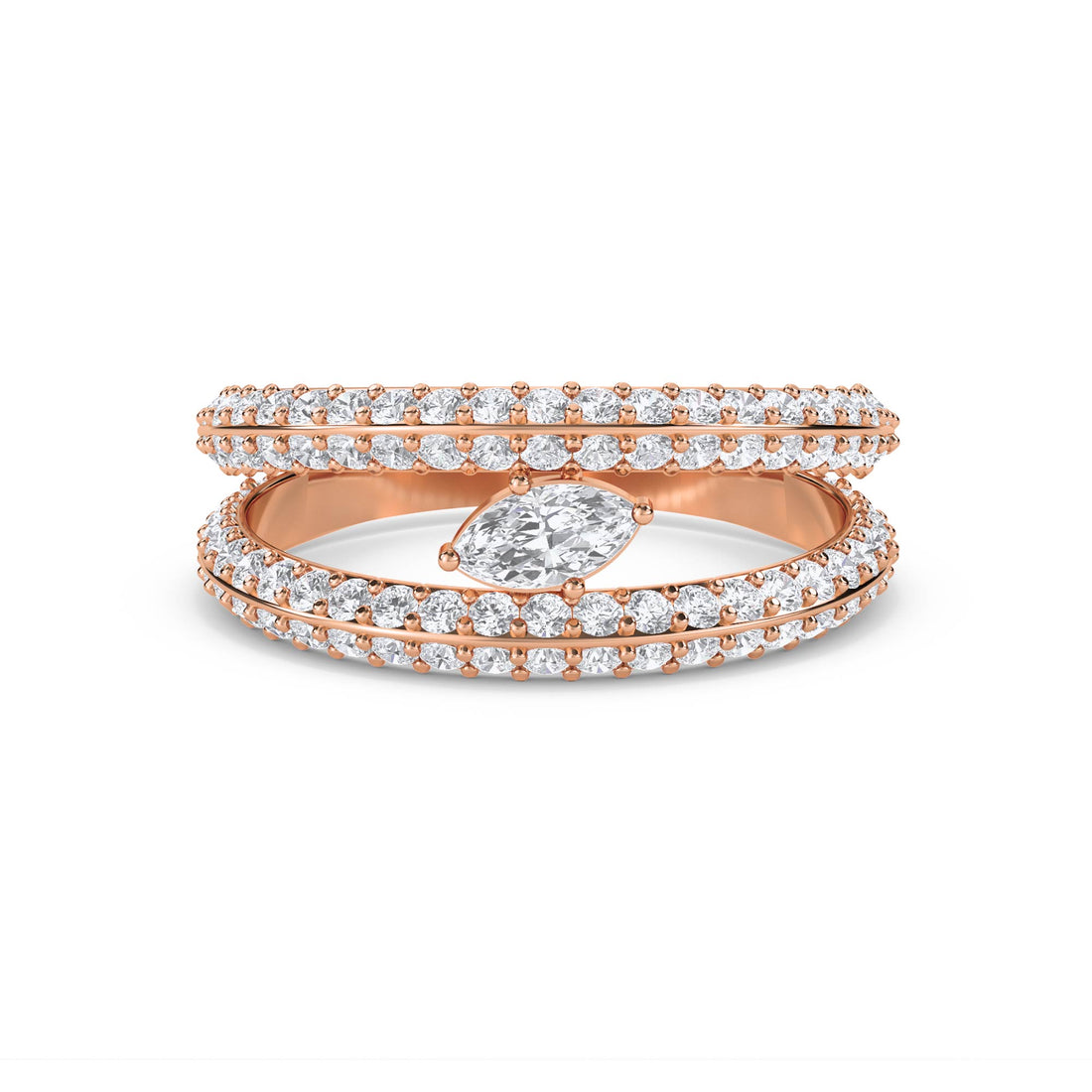 Double Row Diamond Ring with Marquise Accent - Rose Gold - Pose 1