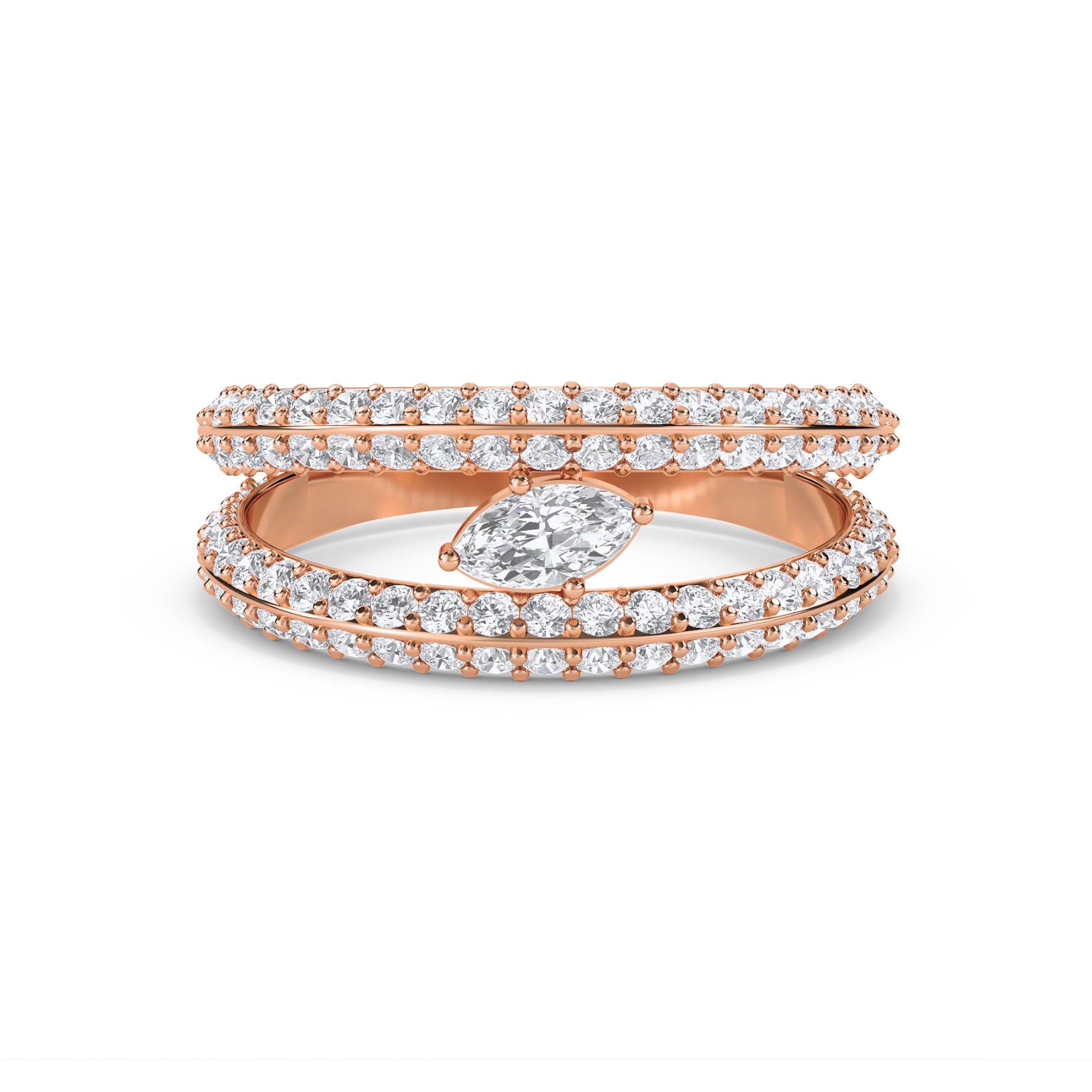 Double Row Diamond Ring with Marquise Accent - Rose Gold - Pose 1