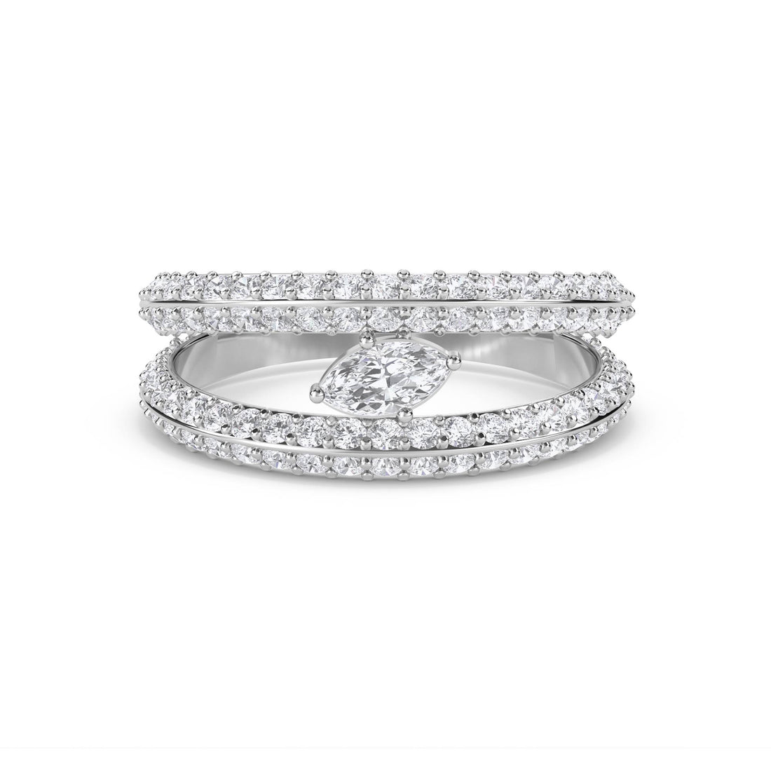Double Row Diamond Ring with Marquise Accent - White Gold - Pose 1