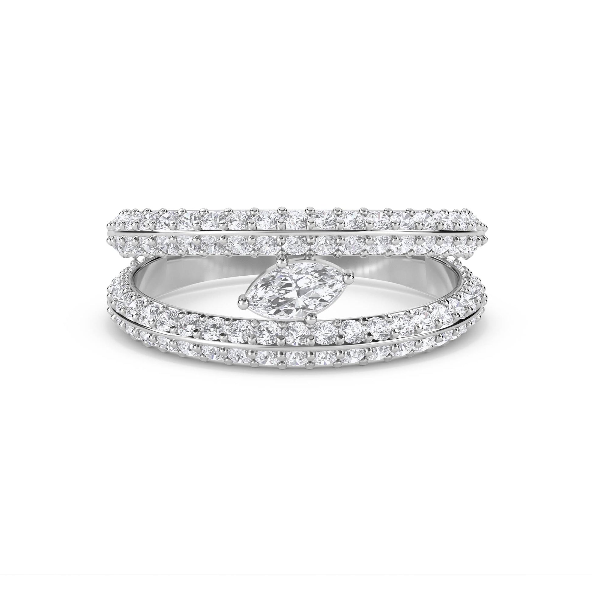 Double Row Diamond Ring with Marquise Accent - White Gold - Pose 1