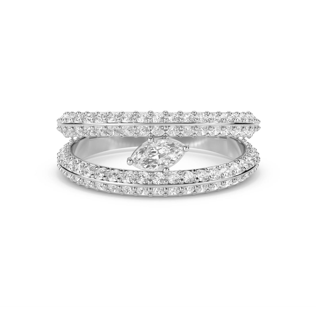 Floating Marquise Diamond Ring with Triple Pavé Bands (Silver) - image 1