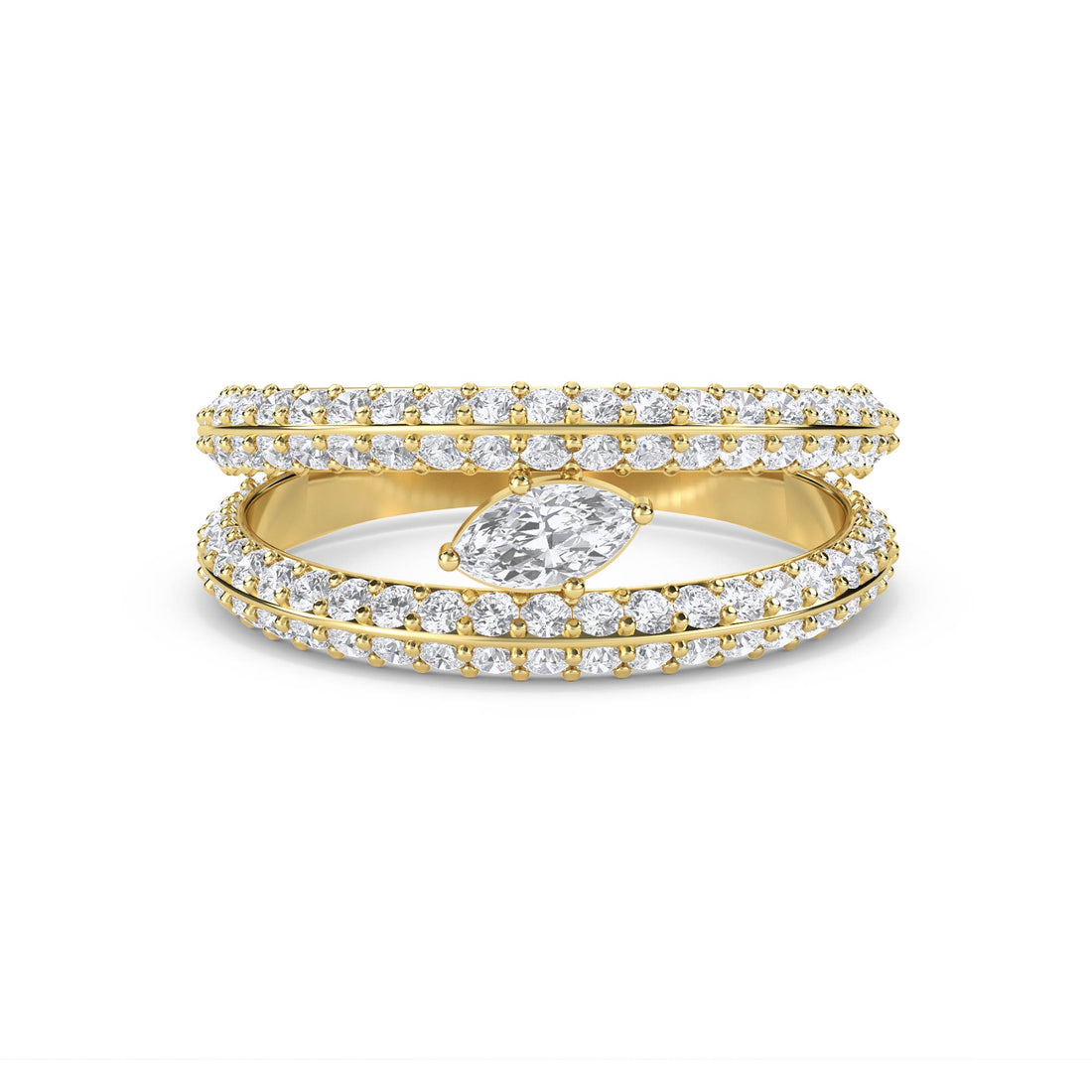 Double Row Diamond Ring with Marquise Accent - Yellow Gold - Pose 1