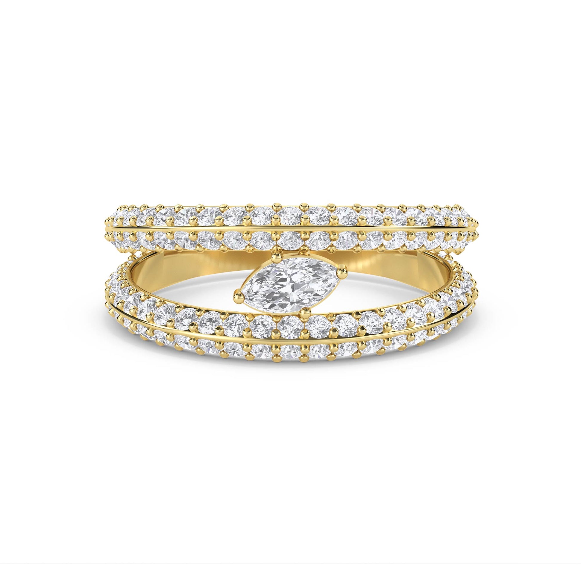 Double Row Diamond Ring with Marquise Accent - Yellow Gold - Pose 1