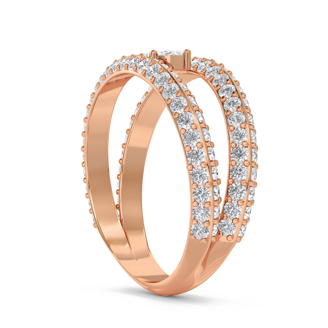 Double Row Diamond Ring with Marquise Accent - Rose Gold - Pose 2