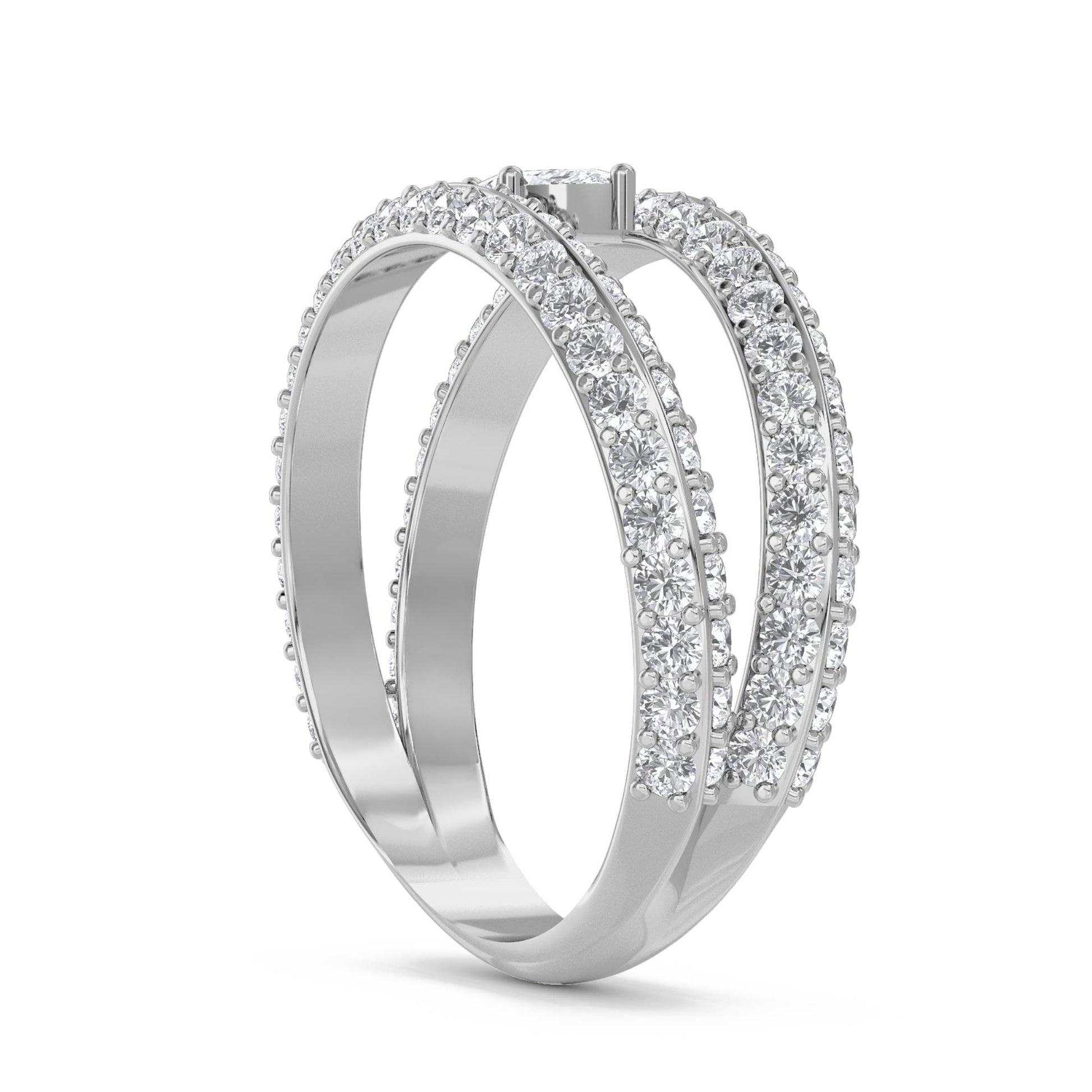 Double Row Diamond Ring with Marquise Accent - White Gold - Pose 2
