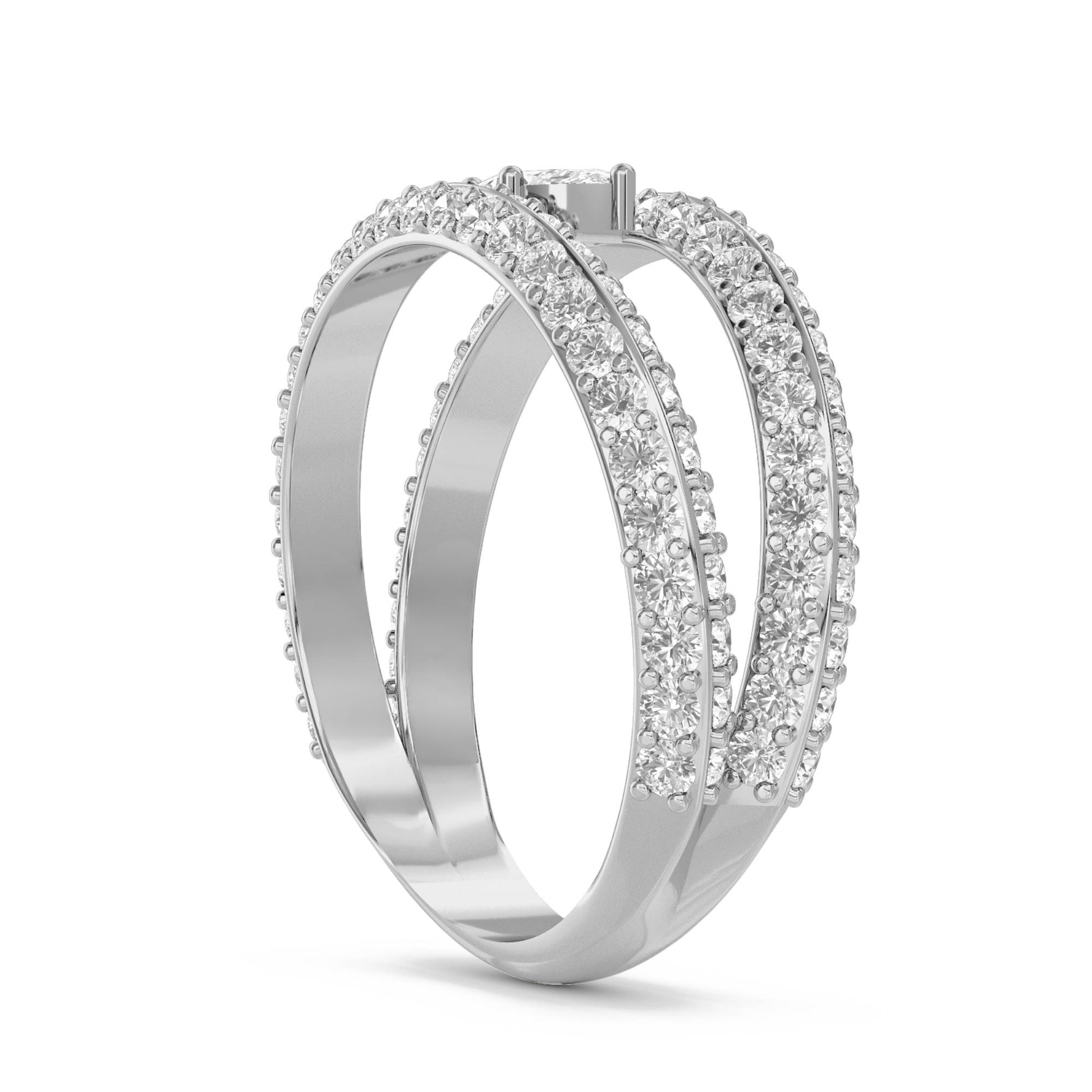 Floating Marquise Diamond Ring with Triple Pavé Bands (Silver) - image 2