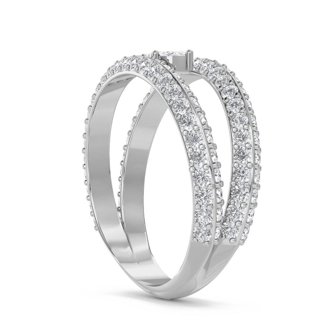 Floating Marquise Diamond Ring with Triple Pavé Bands (Silver)