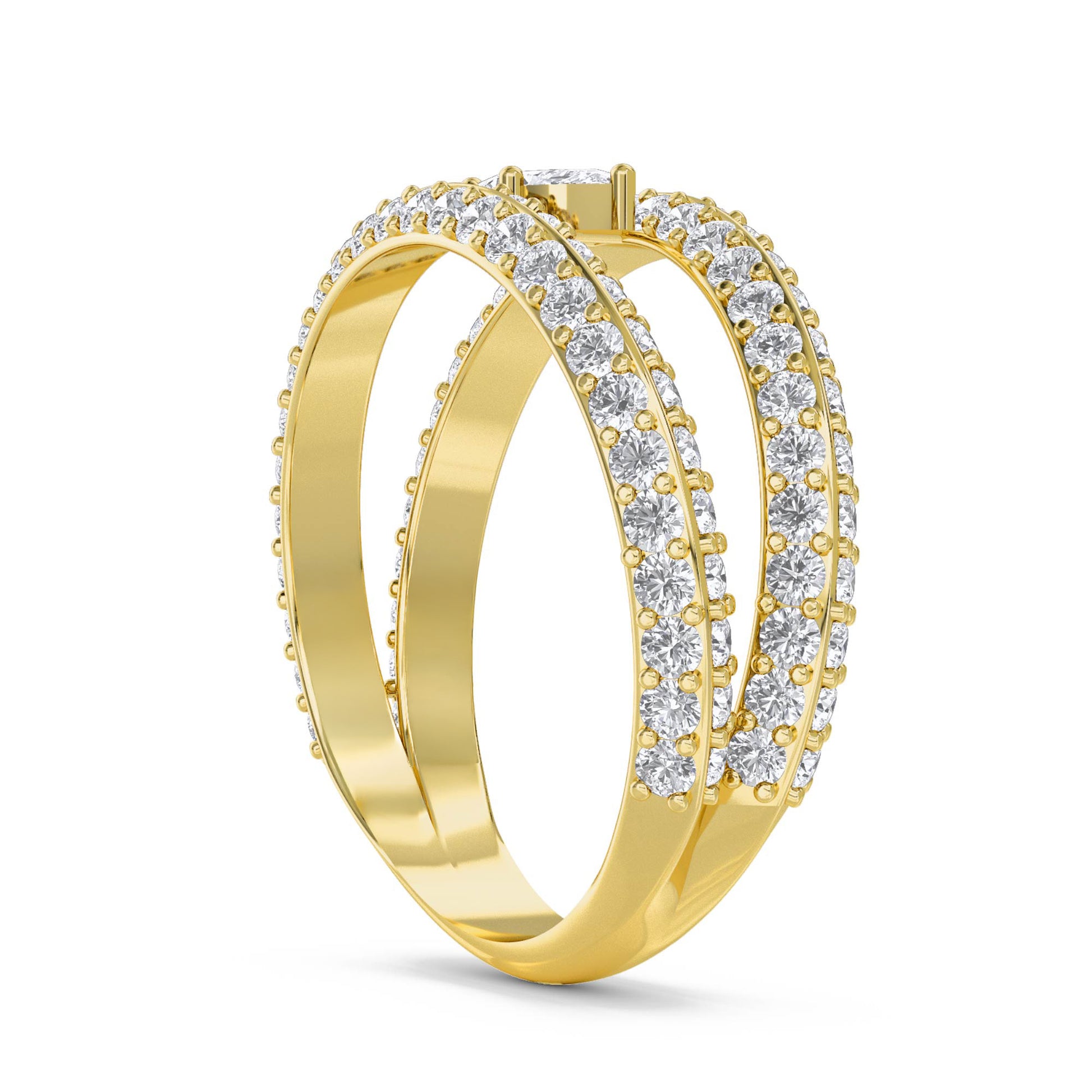 Double Row Diamond Ring with Marquise Accent - Yellow Gold - Pose 2