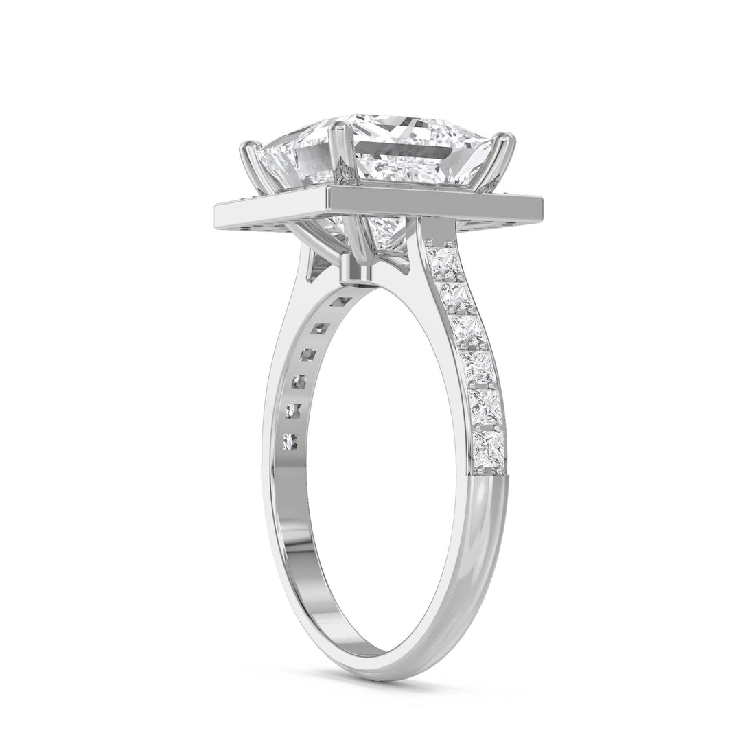 Princess Cut Framed Halo Lab Grown Diamond Ring (Silver)