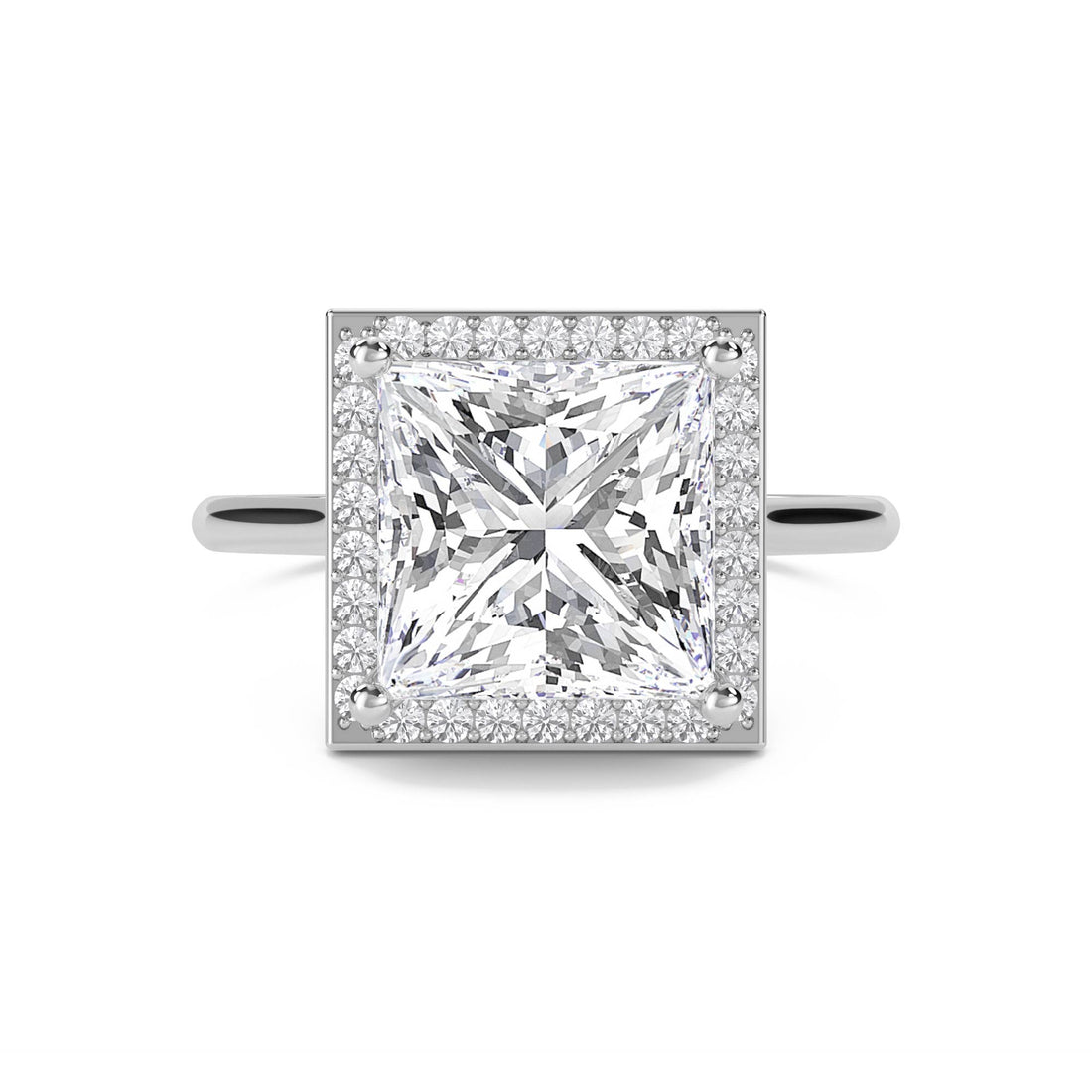 Princess Cut Pavé Halo Lab Grown Diamond Ring (Silver)