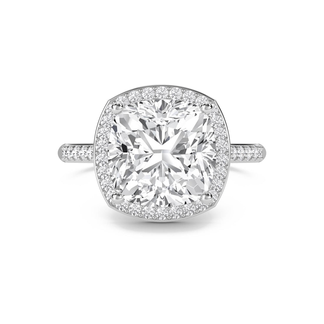 Cushion Halo Pavé Band Lab Grown Diamond Ring (Silver)