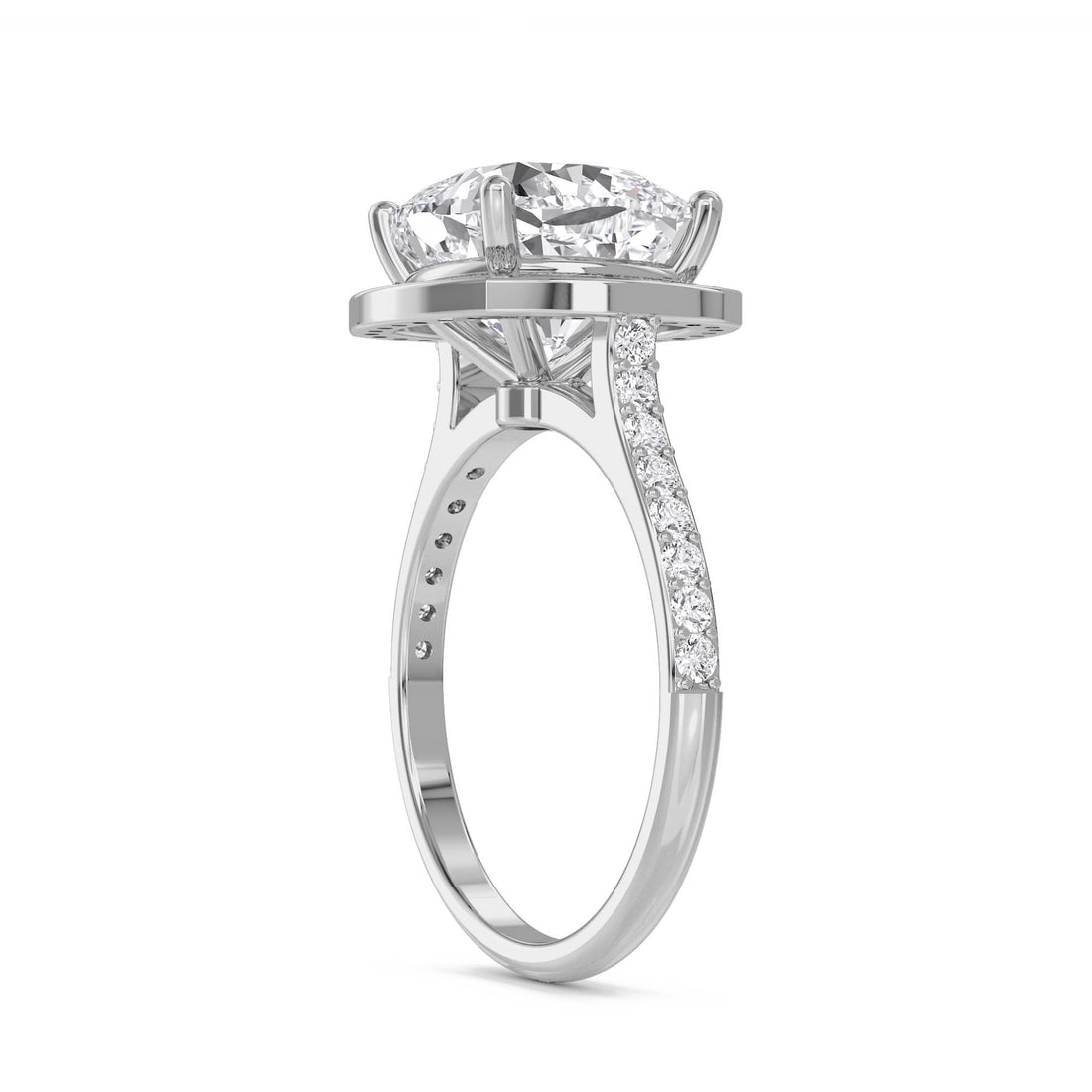 Cushion Halo Pavé Band Lab Grown Diamond Ring (Silver)