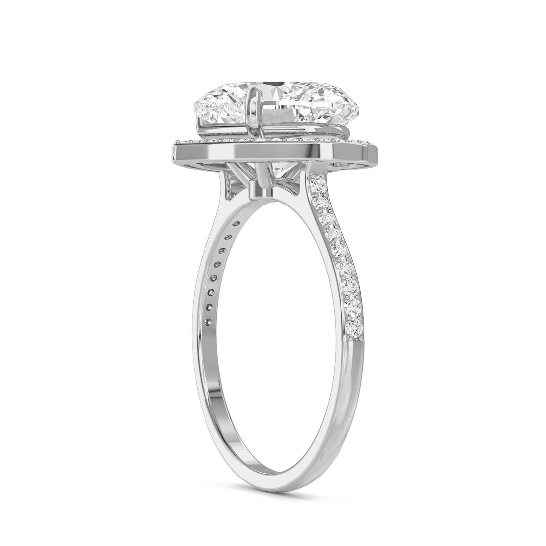 Heart Halo Pavé Band Lab Grown Diamond Ring (Silver)