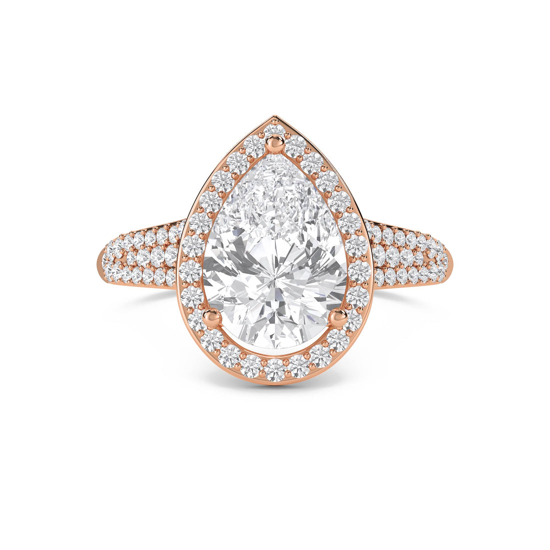 Pear Halo Triple Row Pavé Band Lab Grown Diamond Ring