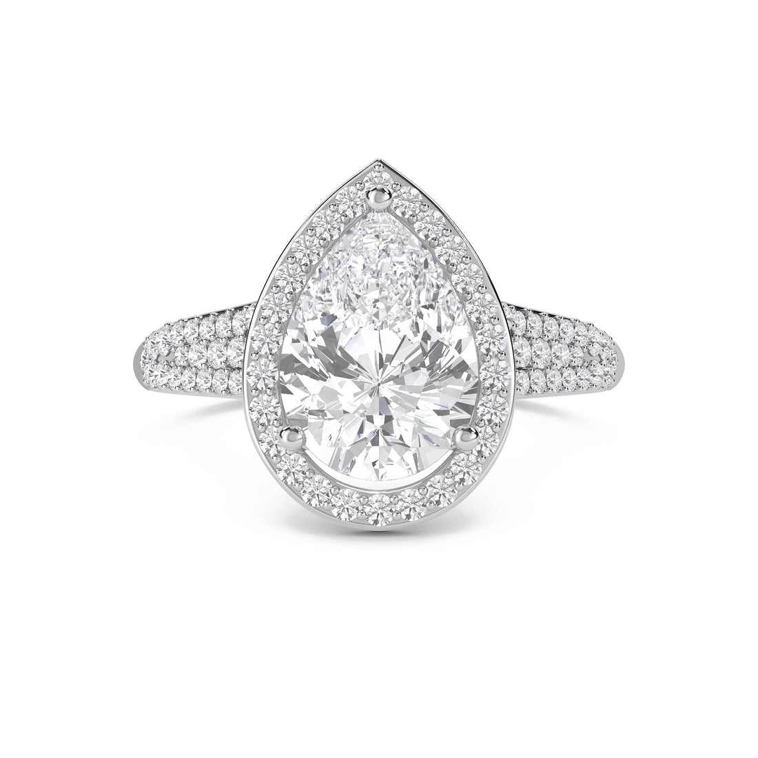 Pear Halo Triple Row Pavé Band Lab Grown Diamond Ring (Silver)