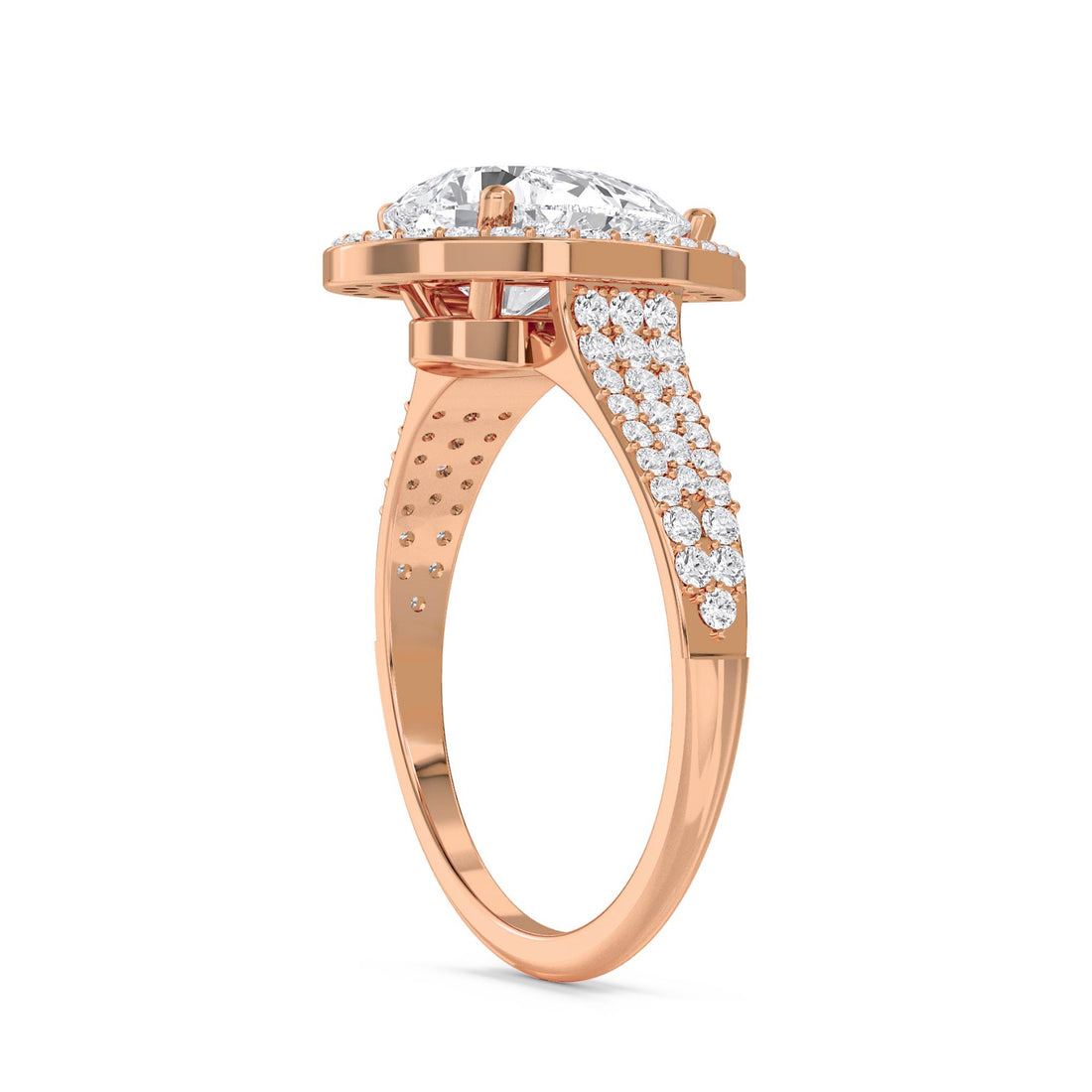 Pear Halo Triple Row Pavé Band Lab Grown Diamond Ring