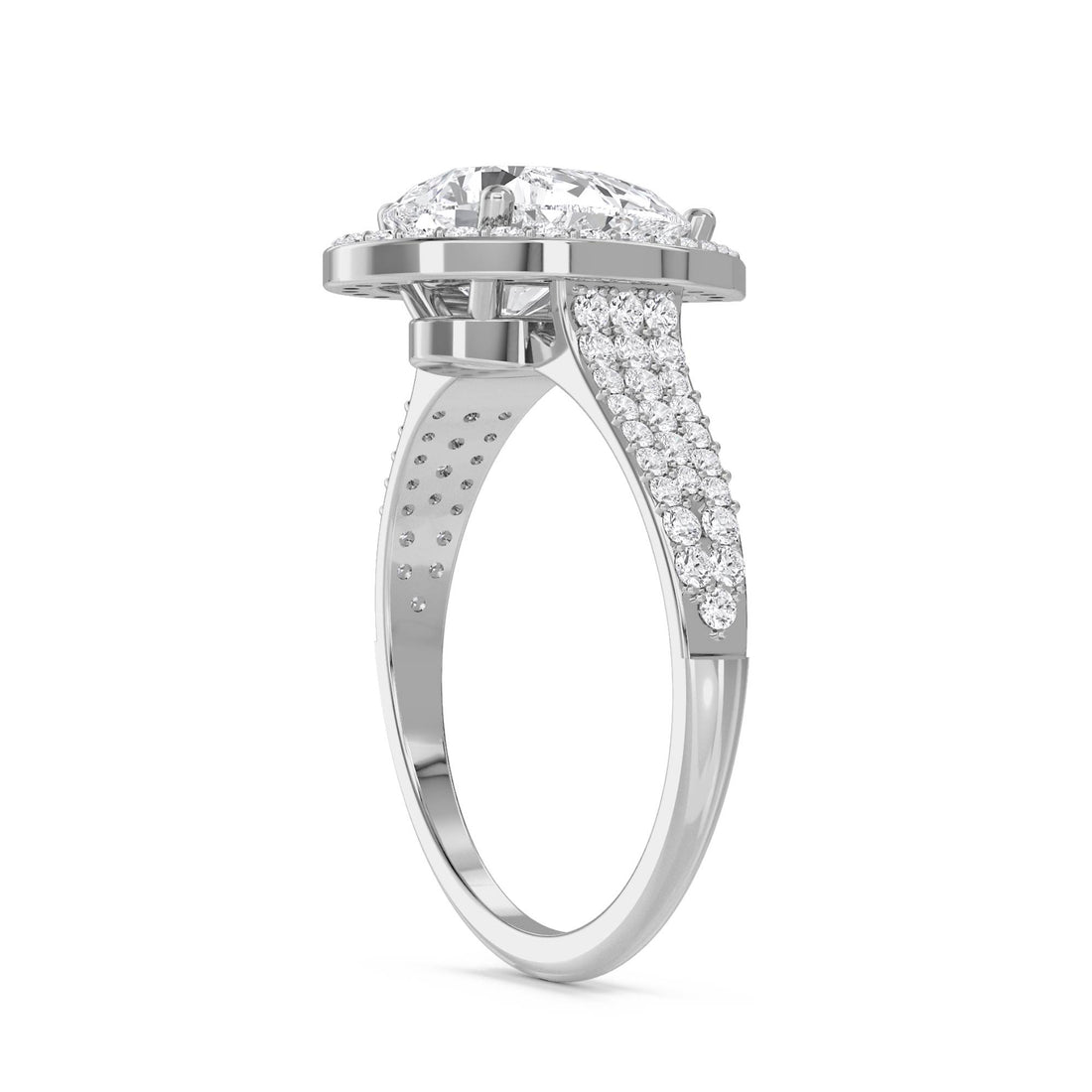 Pear Halo Triple Row Pavé Band Lab Grown Diamond Ring (Silver)