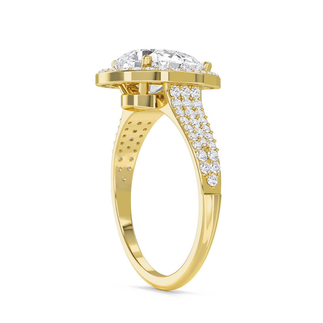 Pear Halo Triple Row Pavé Band Lab Grown Diamond Ring