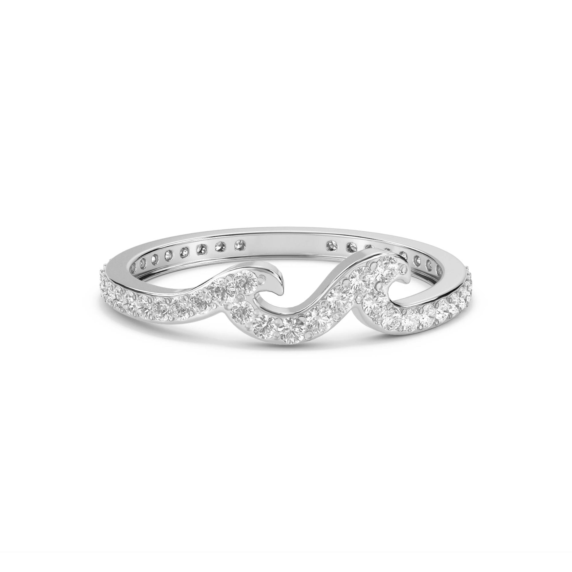 Diamond Wave Band Ring with Pavé Detailing (Silver) - image 1