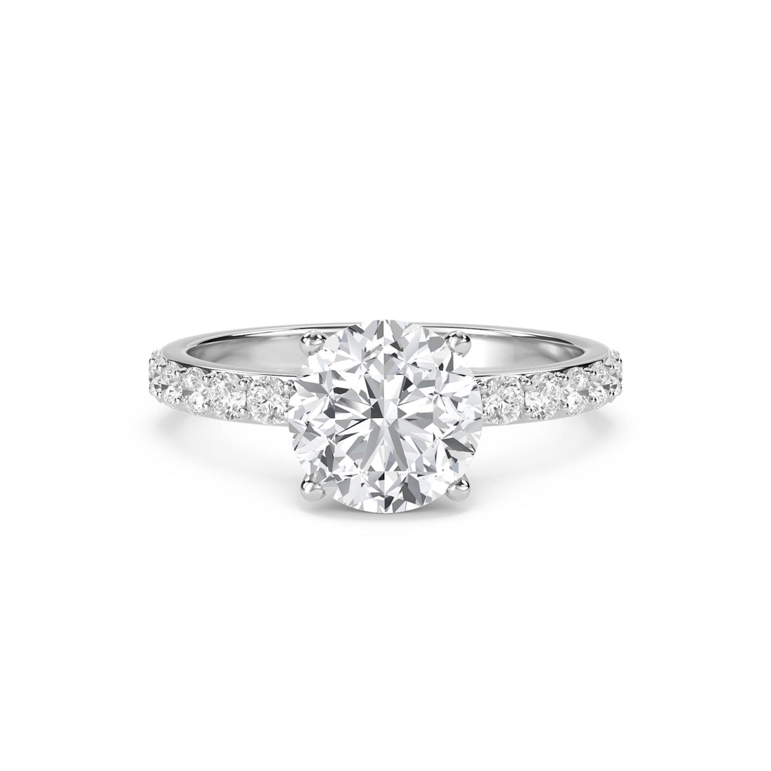 Classic Round Solitaire Ring with Pavé Band - White Gold - Pose 1