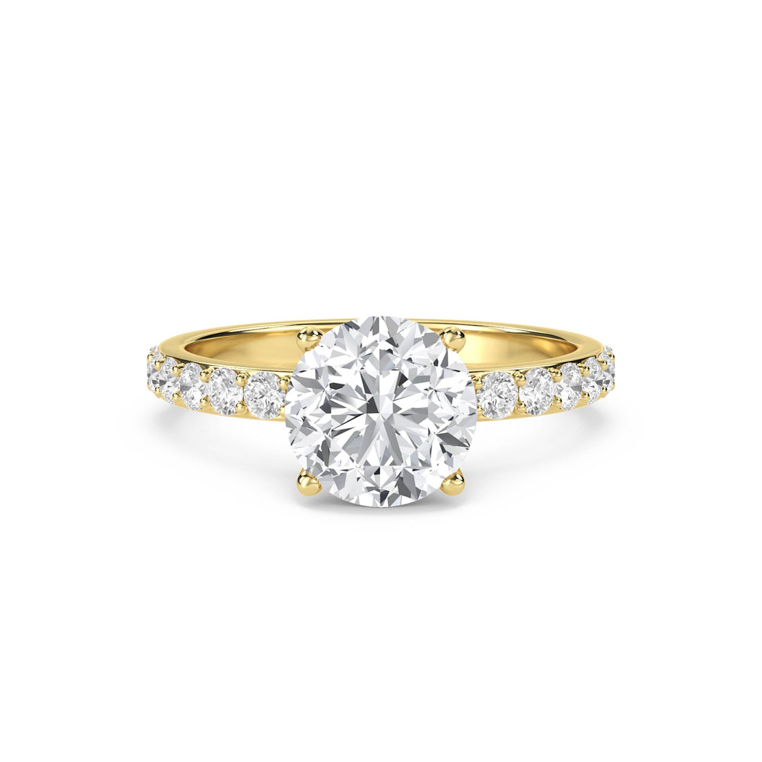 Classic Round Solitaire Ring with Pavé Band - Yellow Gold - Pose 1