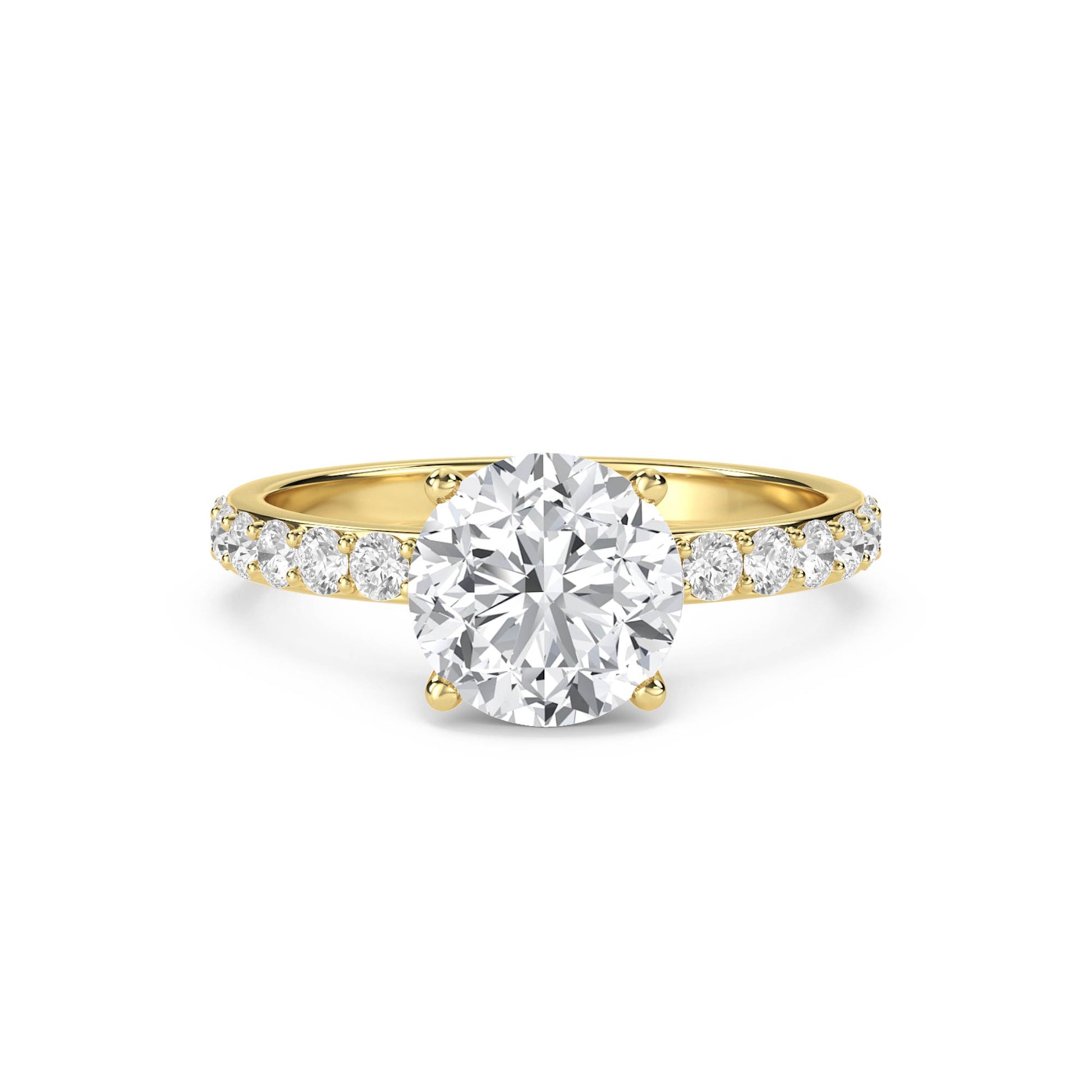 Classic Round Solitaire Ring with Pavé Band - Yellow Gold - Pose 1