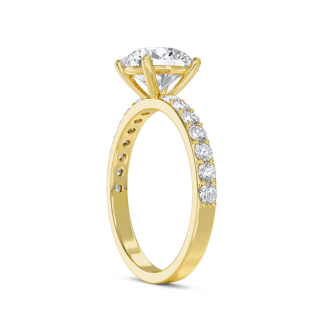 Classic Round Solitaire Ring with Pavé Band - Yellow Gold - Pose 2