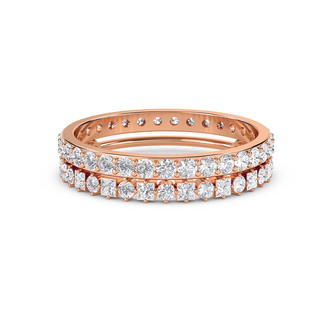 Double Row Diamond Stack Ring - Rose Gold - Pose 1