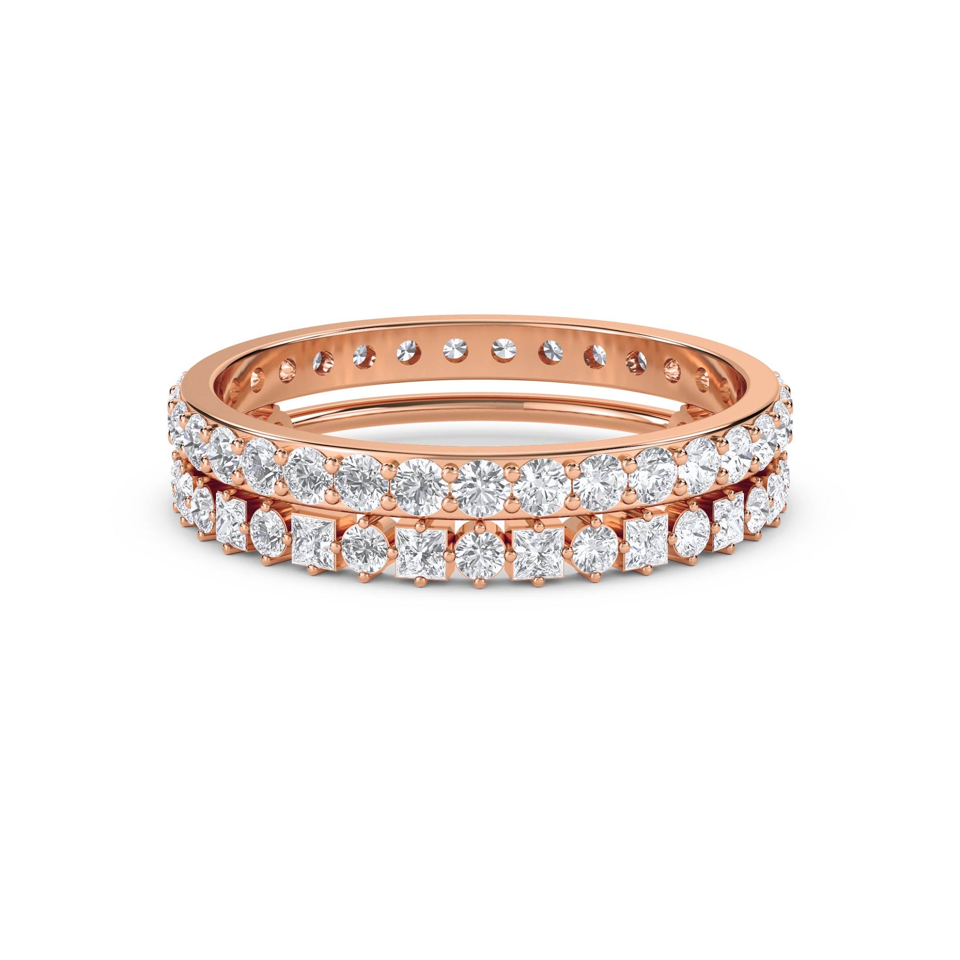 Double Row Diamond Stack Ring - Rose Gold - Pose 1