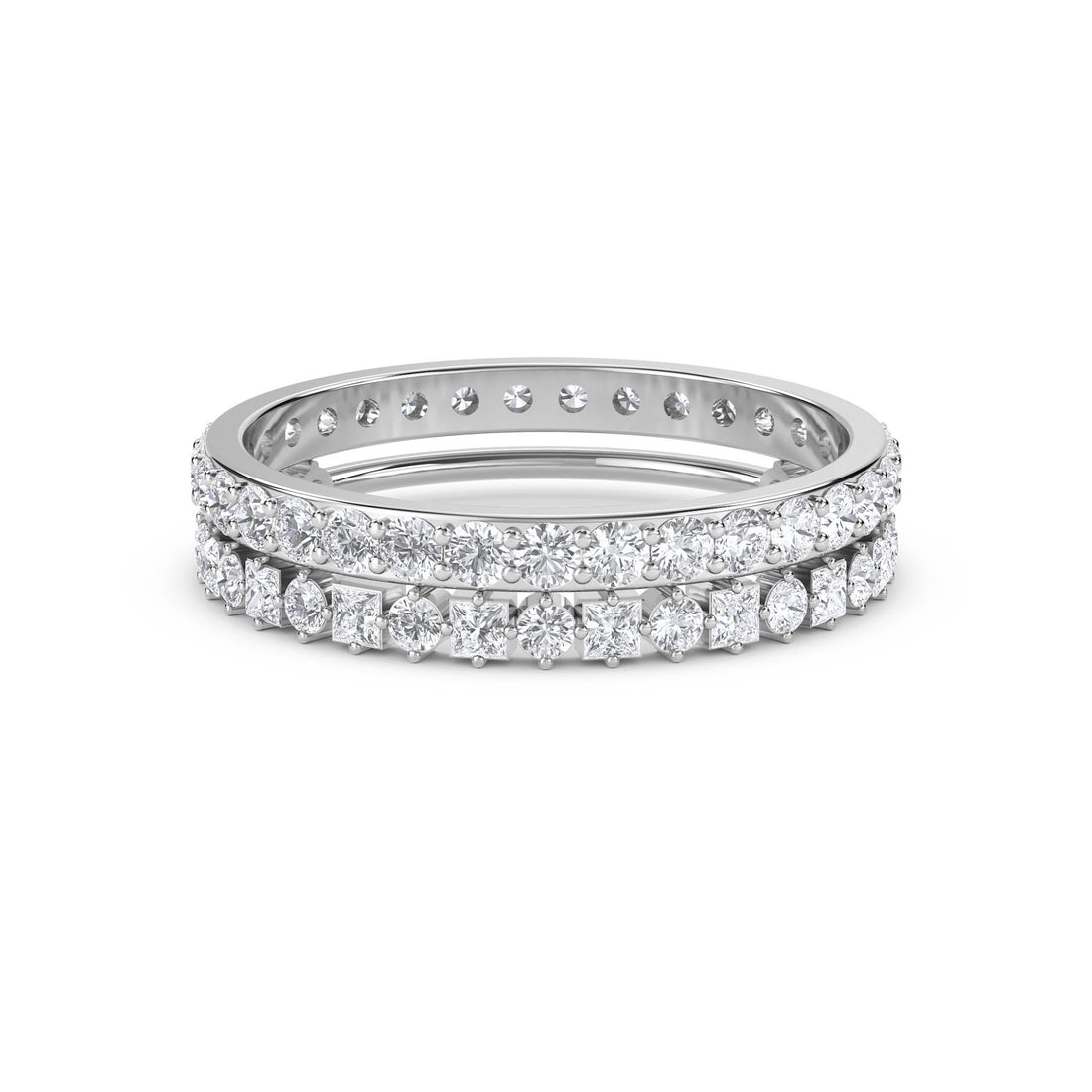 Double Row Diamond Stack Ring - White Gold - Pose 1