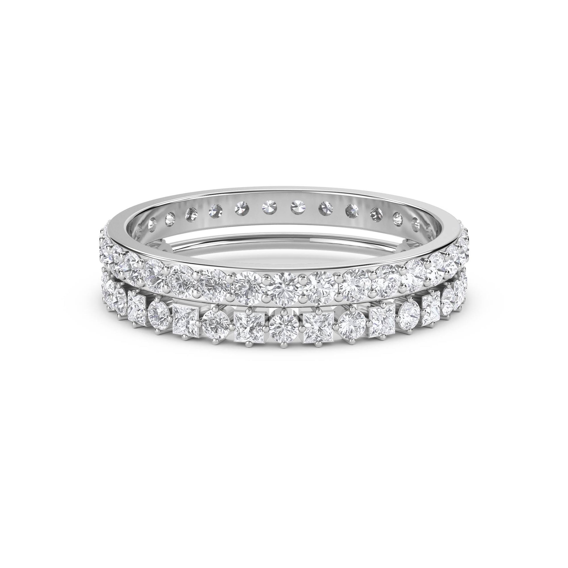 Double Row Diamond Stack Ring - White Gold - Pose 1