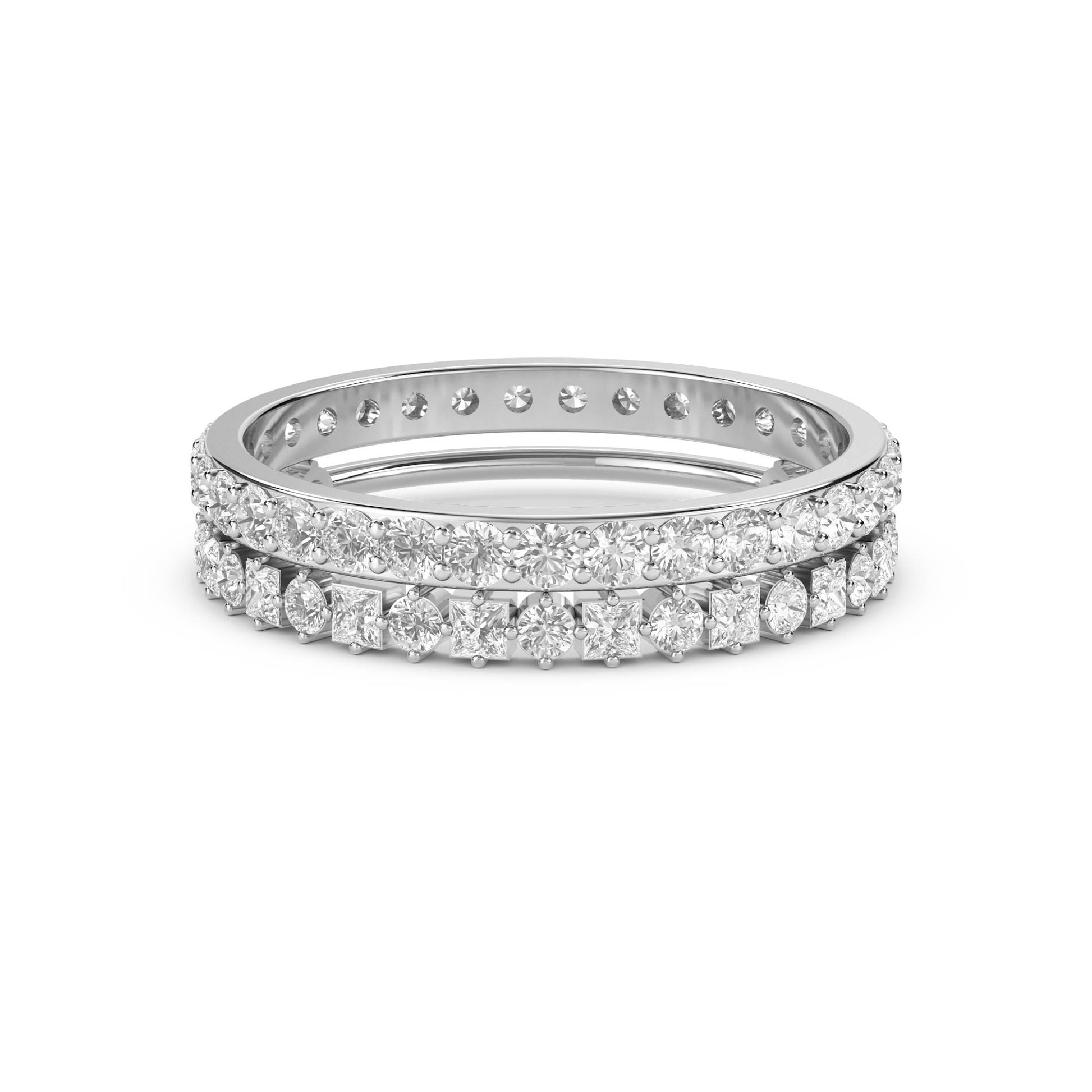 Double Row Diamond Band Ring with Mixed-Cut Diamonds (Silver) - image 1
