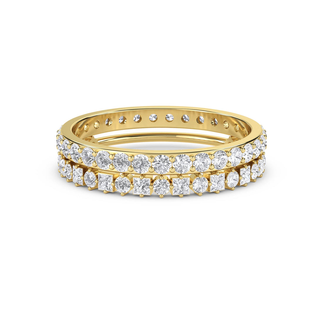Double Row Diamond Stack Ring - Yellow Gold - Pose 1